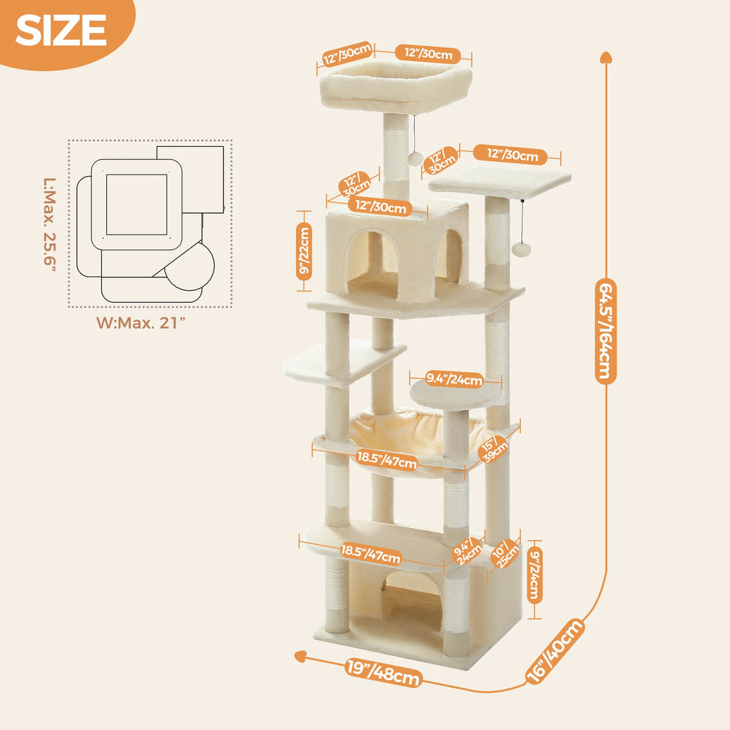 Tall Cat Tree with Scratching Posts, Spacious Hammocks