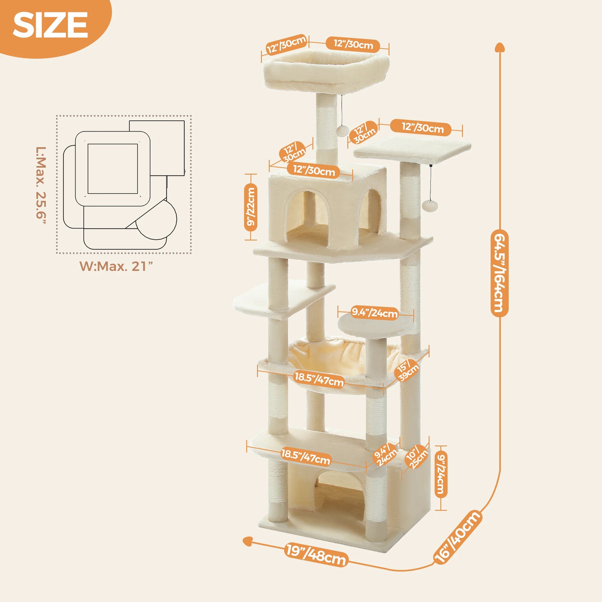 Tall Cat Tree with Scratching Posts, Spacious Hammocks