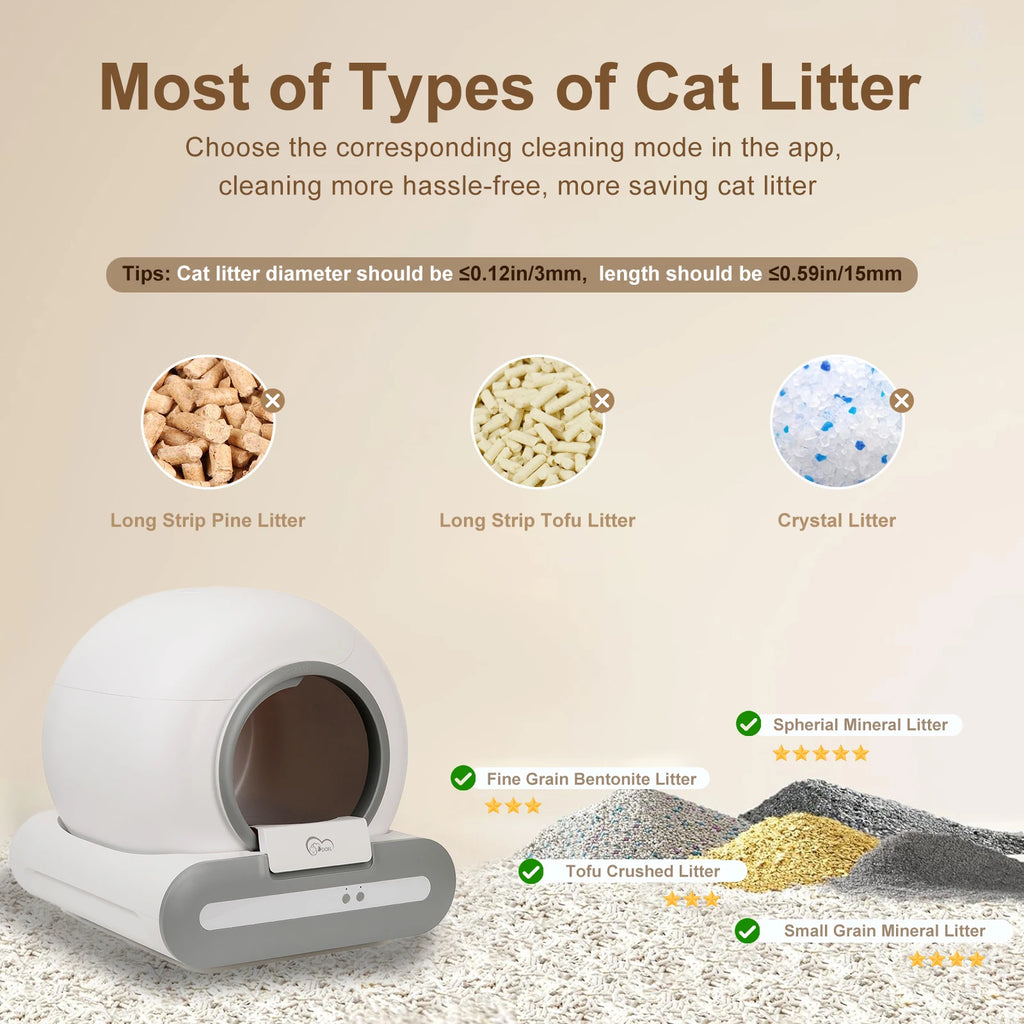DOEL 65L Self-Cleaning Cat Litter Box, Supports 2.4G WiFi, Fit for Tofu & Mixed Litter