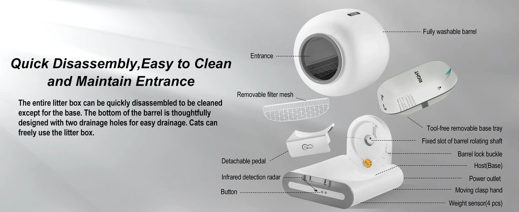 DOEL 65L Self-Cleaning Cat Litter Box, Supports 2.4G WiFi, Fit for Tofu & Mixed Litter