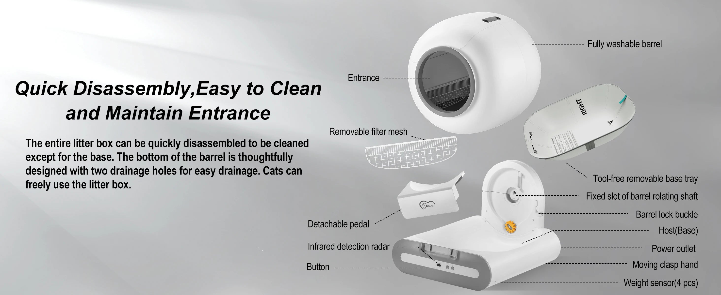 DOEL 65L Self-Cleaning Cat Litter Box, Supports 2.4G WiFi, Fit for Tofu & Mixed Litter