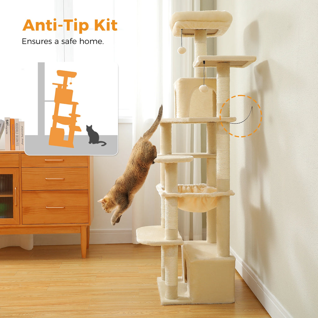 Tall Cat Tree with Scratching Posts, Spacious Hammocks