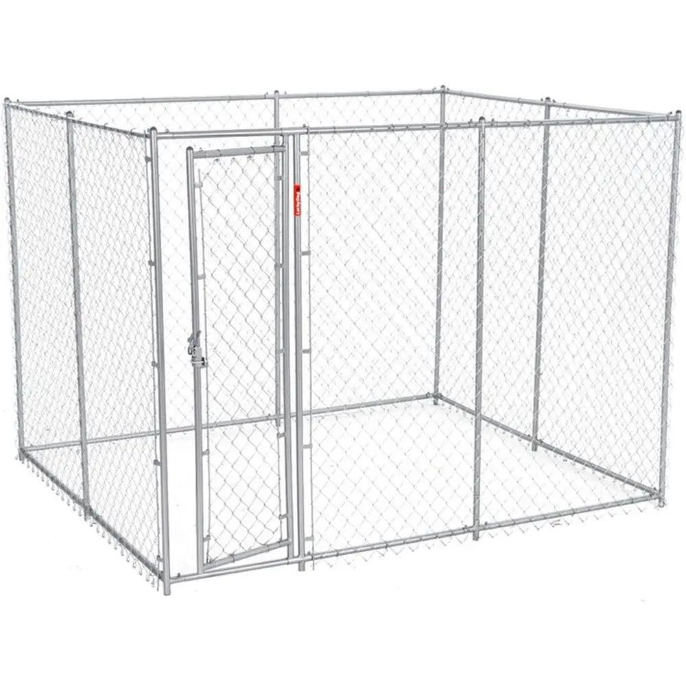 Durable 10x10x6 ft Galvanized Steel Dog Kennel with Dual Setups and Locking Door, Silver