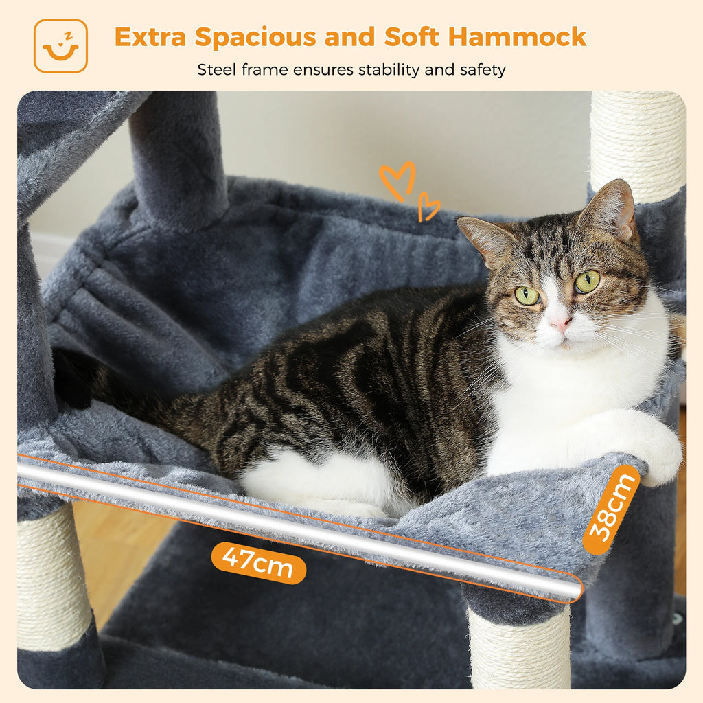 Tall Cat Tree with Scratching Posts, Spacious Hammocks