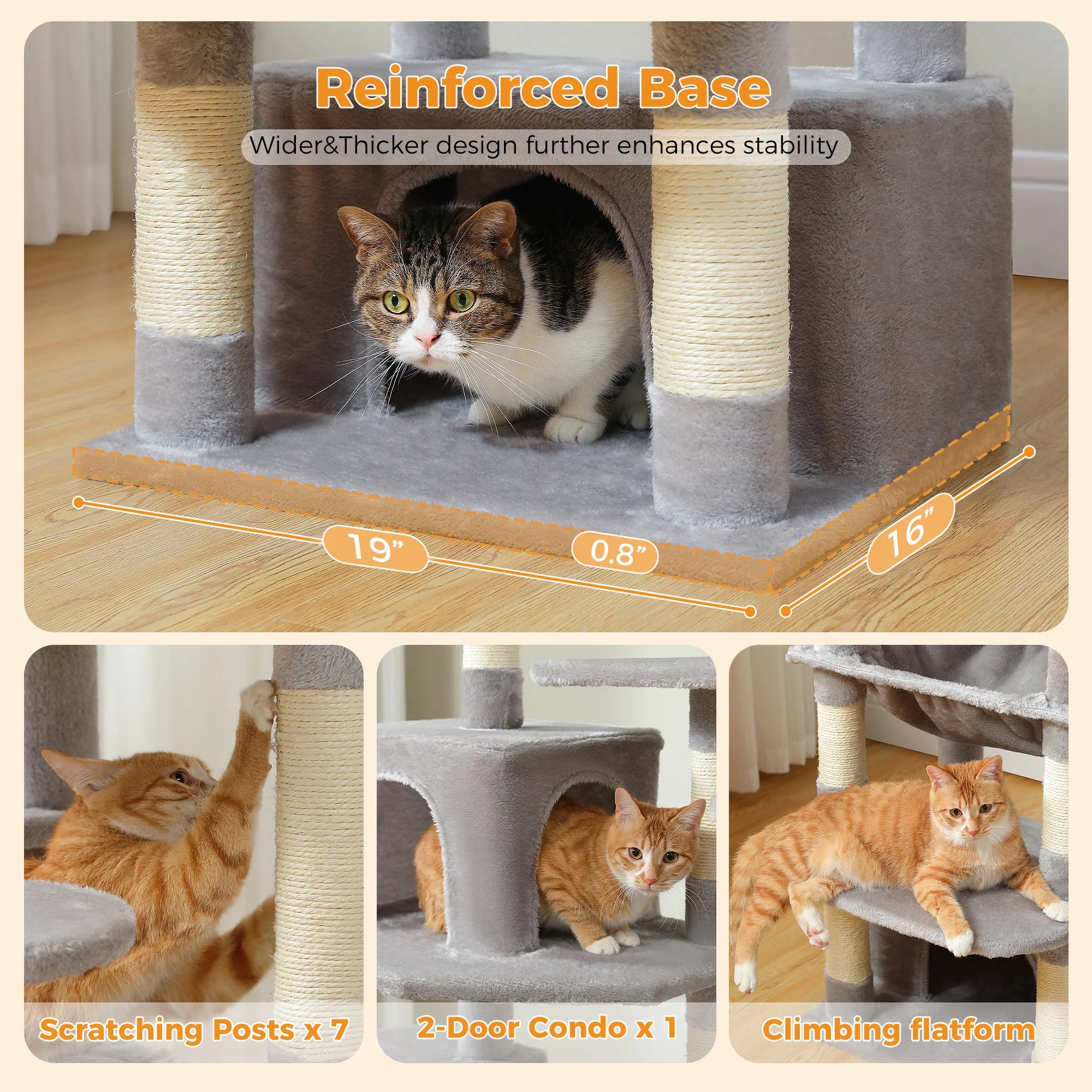 Tall Cat Tree with Scratching Posts, Spacious Hammocks