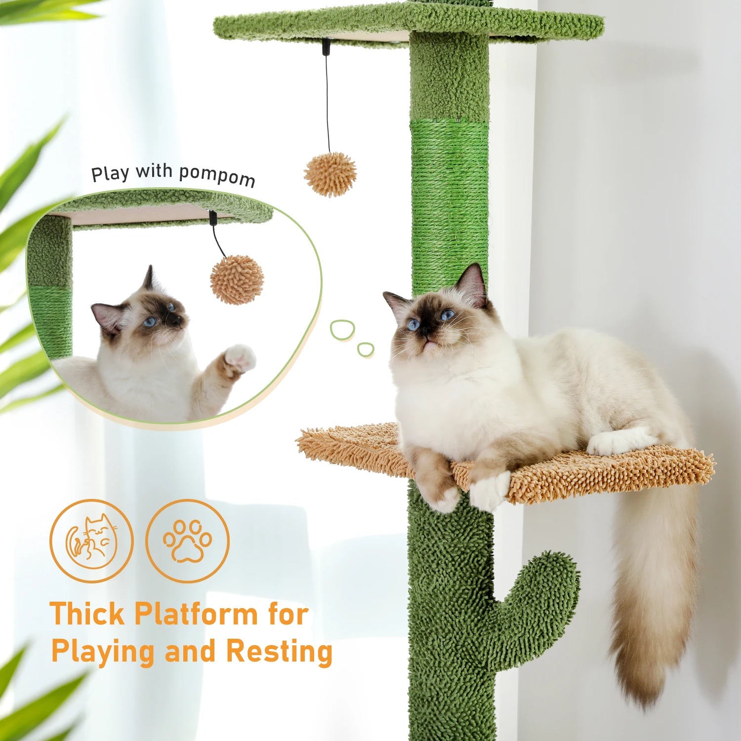 Cat Tree 5-Tier Floor to Ceiling Cat Tower with Scratching Post, Hammock, Dangling Ball for Indoor Cats