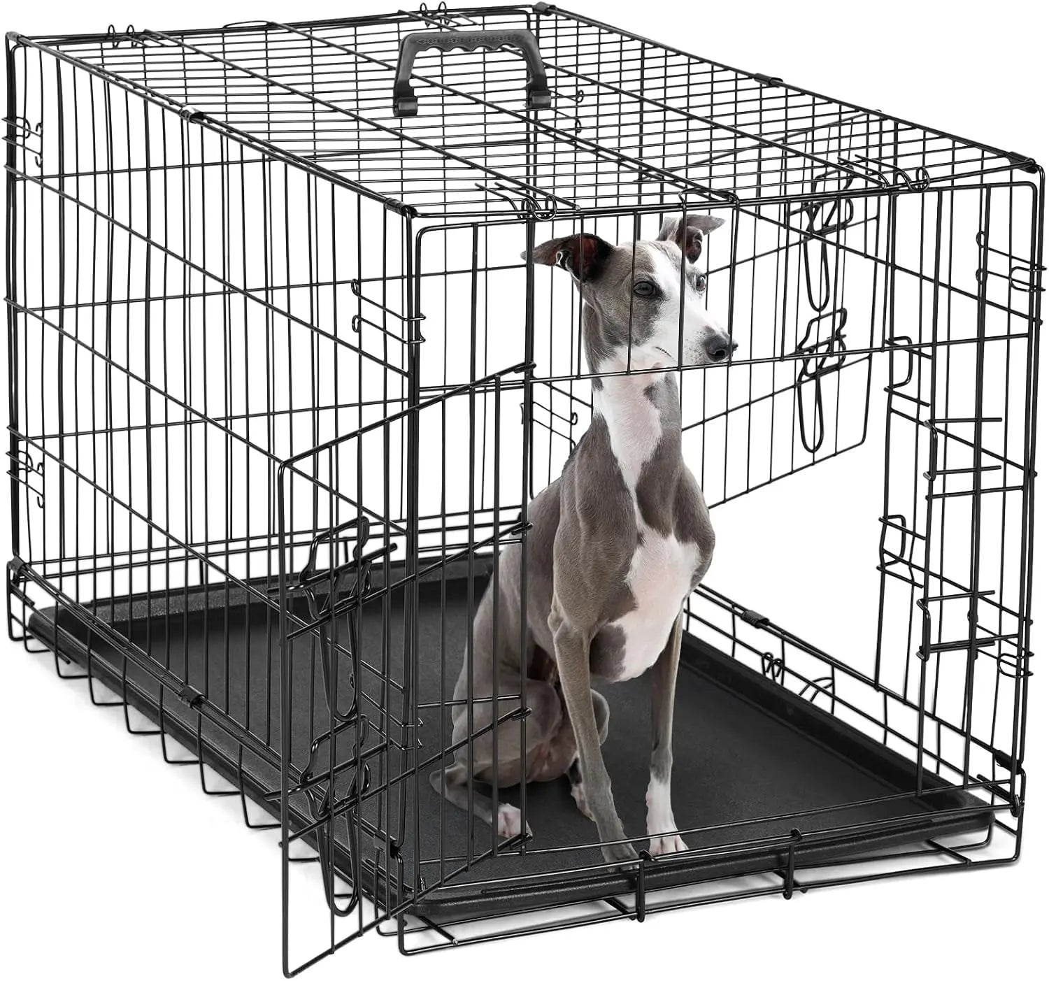 36 Inch Medium Double Door Dog Cage with Leak-Proof Tray, Folding Metal Wire Pet Kennel