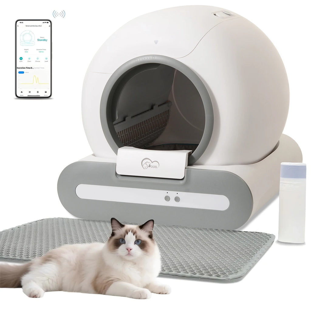 DOEL 65L Self-Cleaning Cat Litter Box, Supports 2.4G WiFi, Fit for Tofu & Mixed Litter