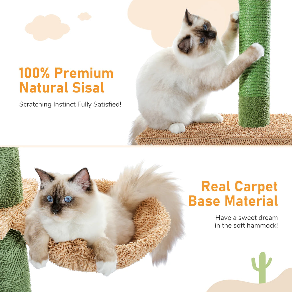 Cat Tree 5-Tier Floor to Ceiling Cat Tower with Scratching Post, Hammock, Dangling Ball for Indoor Cats
