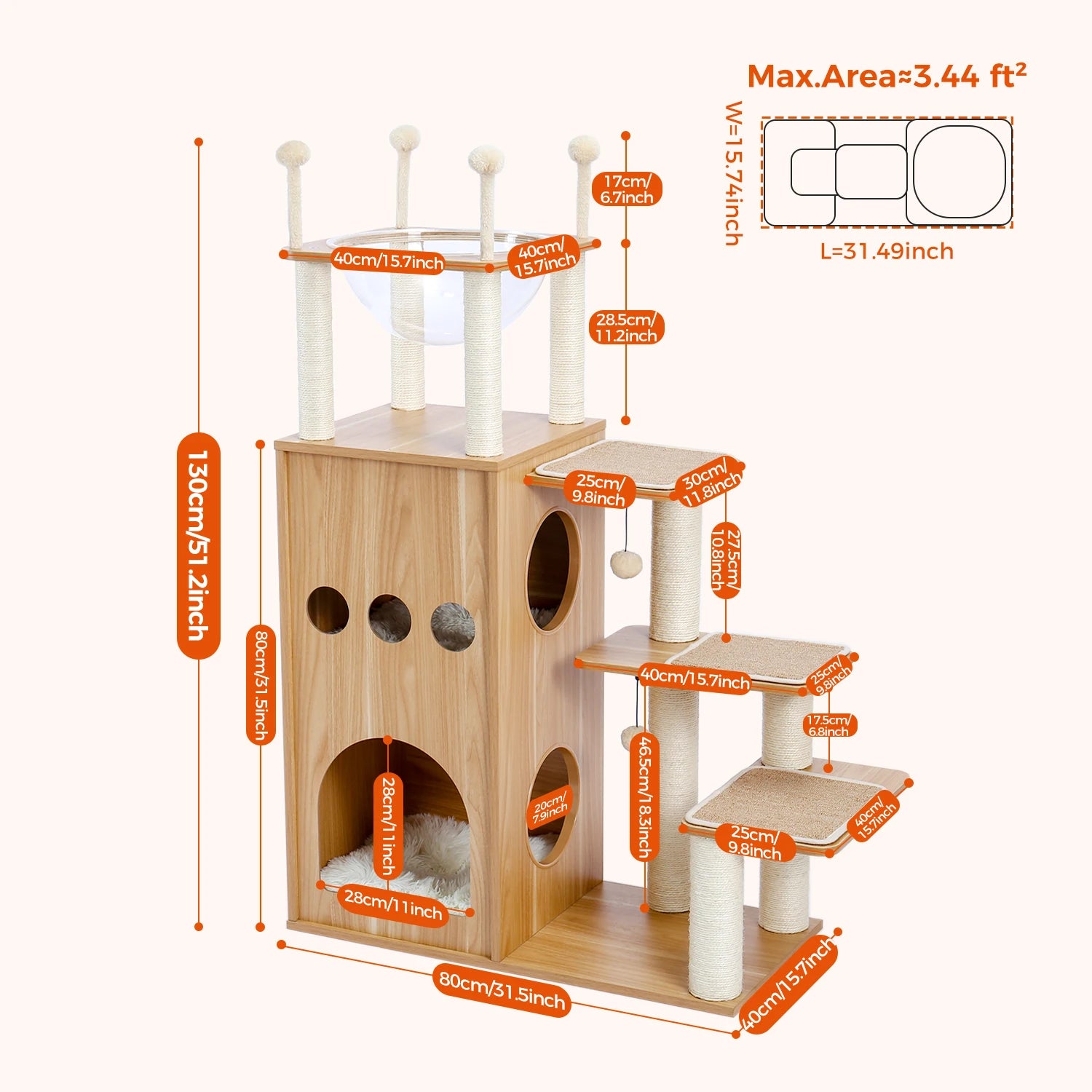 Multi-Level Cat Tree With Scratching Posts, Condo and Hammock