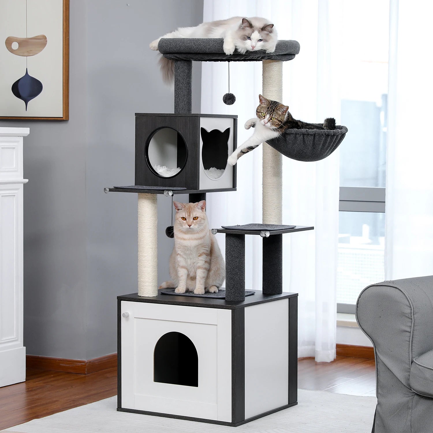 Multi-Level Cat Tree With Scratching Posts, Condo and Hammock