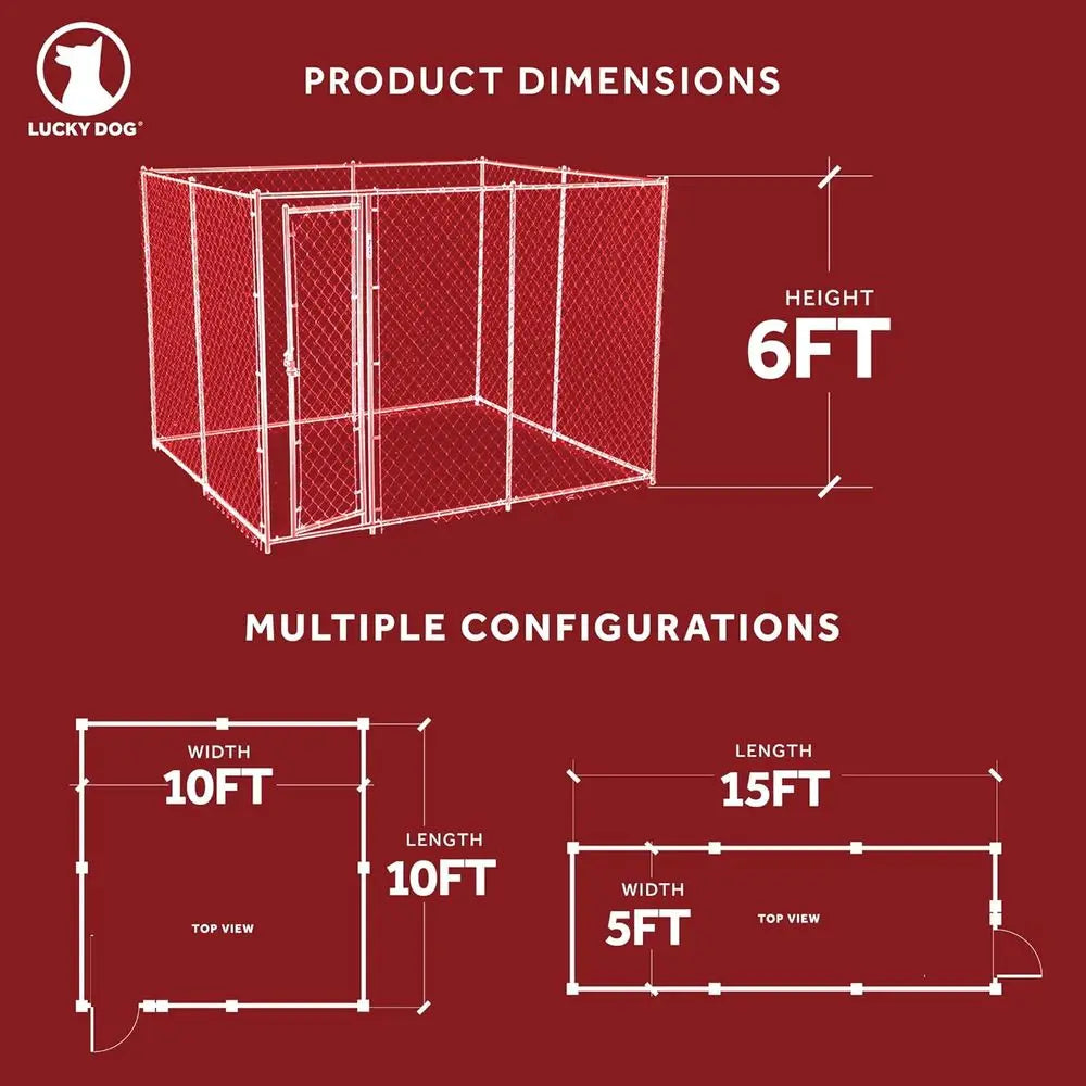 Durable 10x10x6 ft Galvanized Steel Dog Kennel with Dual Setups and Locking Door, Silver