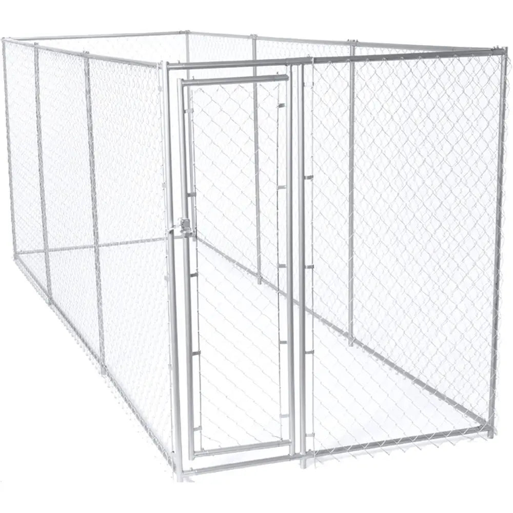 Durable 10x10x6 ft Galvanized Steel Dog Kennel with Dual Setups and Locking Door, Silver