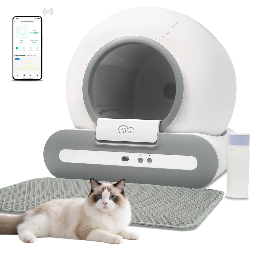 DOEL 65L Self-Cleaning Cat Litter Box, Supports 2.4G WiFi, Fit for Tofu & Mixed Litter