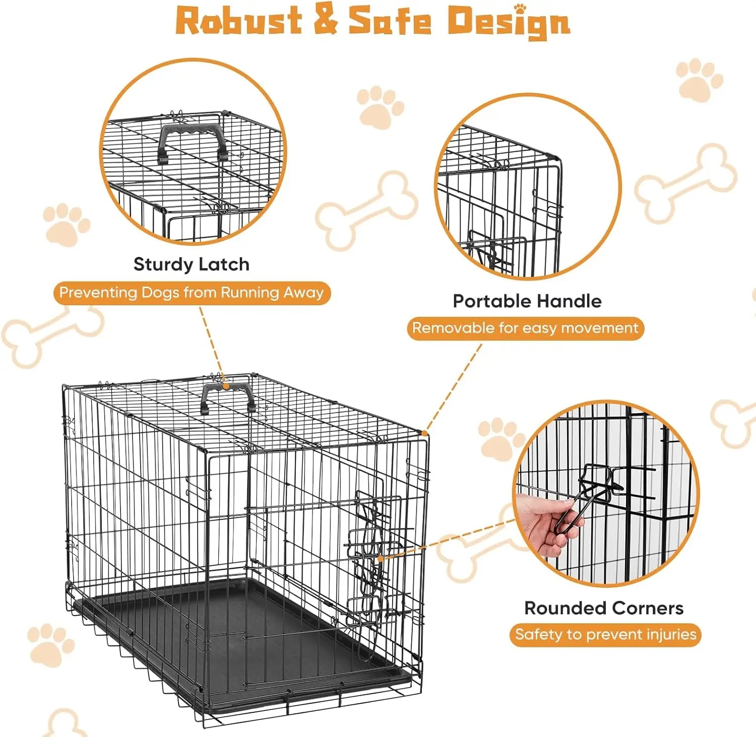 36 Inch Medium Double Door Dog Cage with Leak-Proof Tray, Folding Metal Wire Pet Kennel