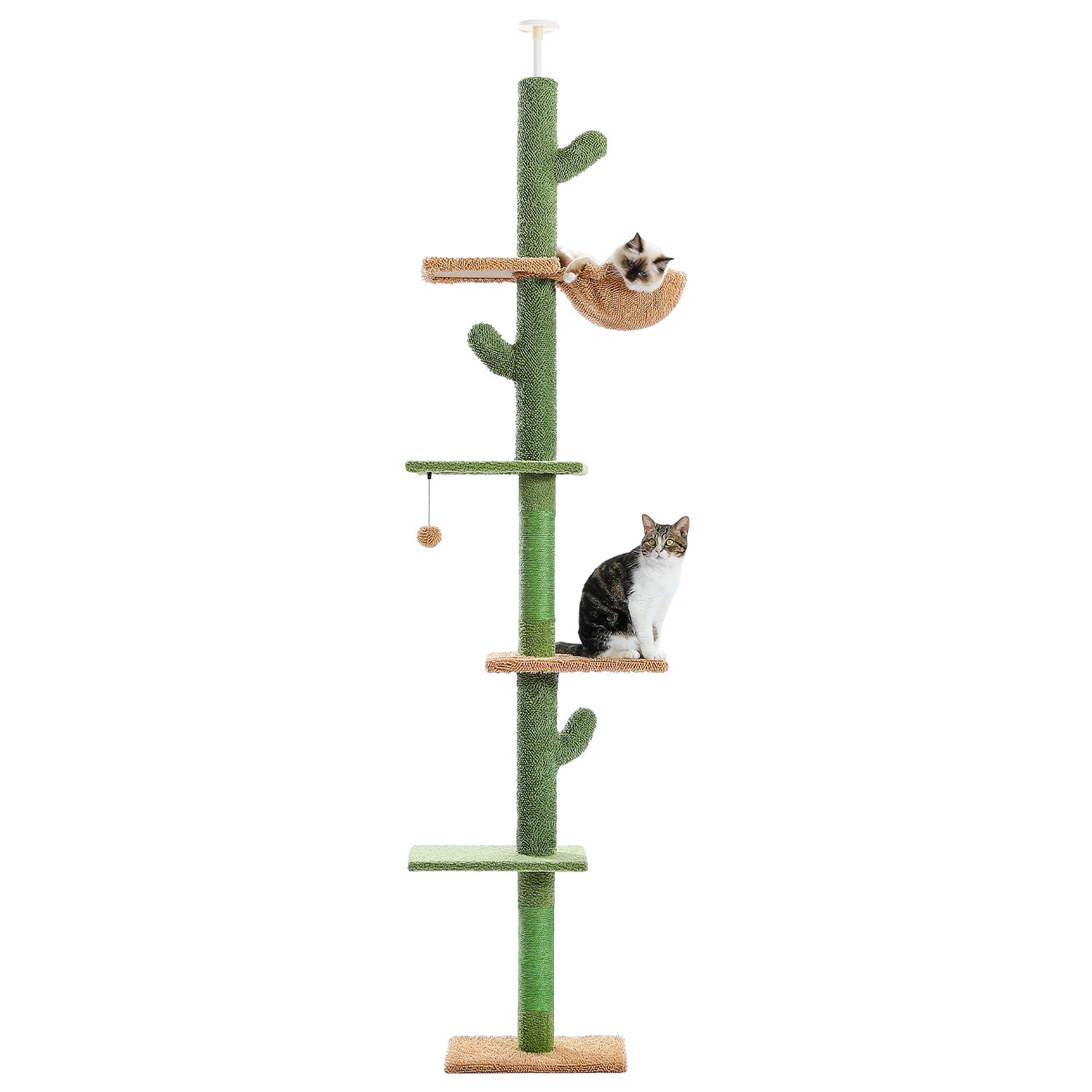 Cat Tree 5-Tier Floor to Ceiling Cat Tower with Scratching Post, Hammock, Dangling Ball for Indoor Cats